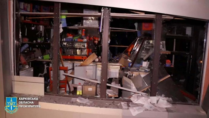 A view of damage at a supermarket after a Russian guided bomb hit in Kharkiv, Ukraine, November 3, 2024, in this still image taken from video.    Kharkiv Regional Prosecutor's Office/Handout via REUTERS    THIS IMAGE HAS BEEN SUPPLIED BY A THIRD PARTY. NO RESALES. NO ARCHIVES. MANDATORY CREDIT
