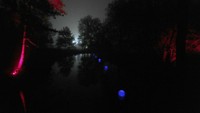 Lampu berwarna dari Instalasi lampu De Grote Schijn 2024 menghiasi hutan Taman Rivierenhof di Deurne, Belgia, pada Minggu (3/11/2024).