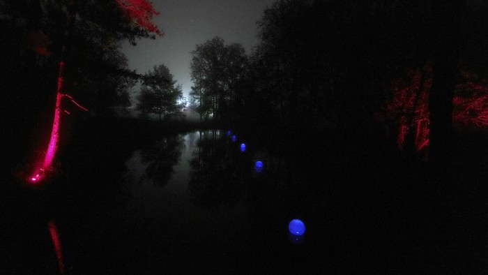 Hutan Taman Rivierenhof di Deurne, Belgia, dihiasi instalasi lampu. Ini foto-fotonya.