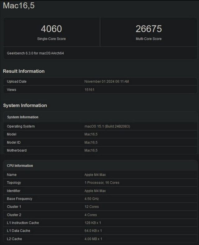 Hasil benchmar Apple M4 Max