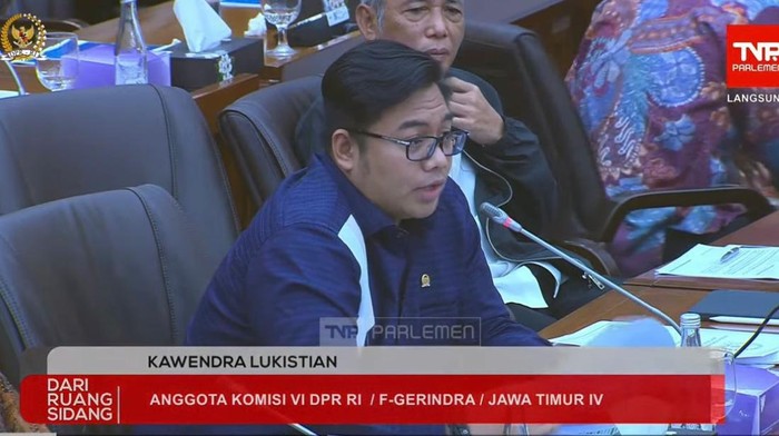 Anggota Komisi VI DPR Fraksi Gerindra Kawendra Lukistian (YouTube TV Parlemen)