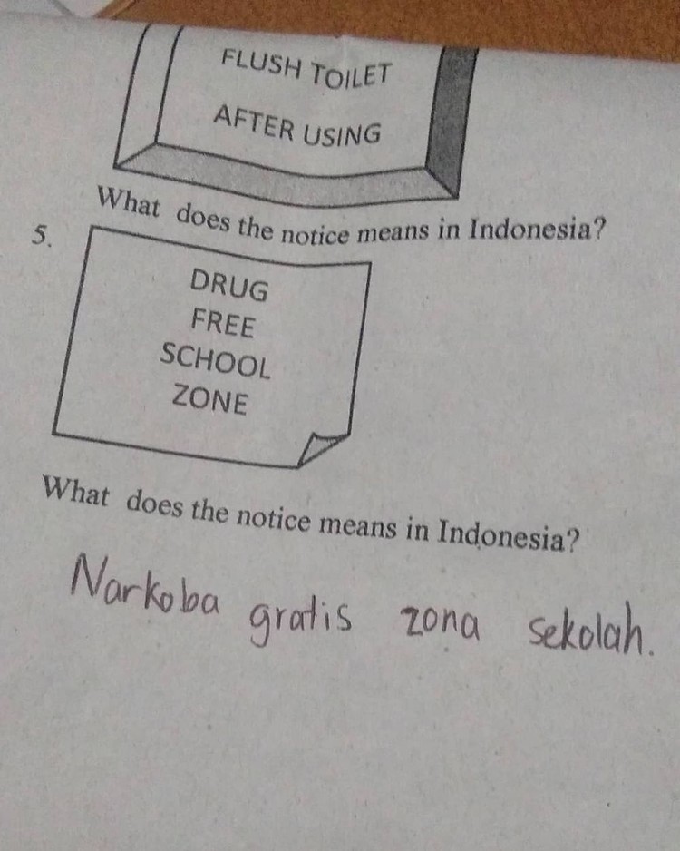 Jawaban Kocak soal Bahasa Inggris, Nyeleneh dan Out of the Box Ketika kesulitan dalam mengerjakan soal Bahasa Inggris, mereka menolak untuk menyerah! Jawab saja dengan kreativitas.