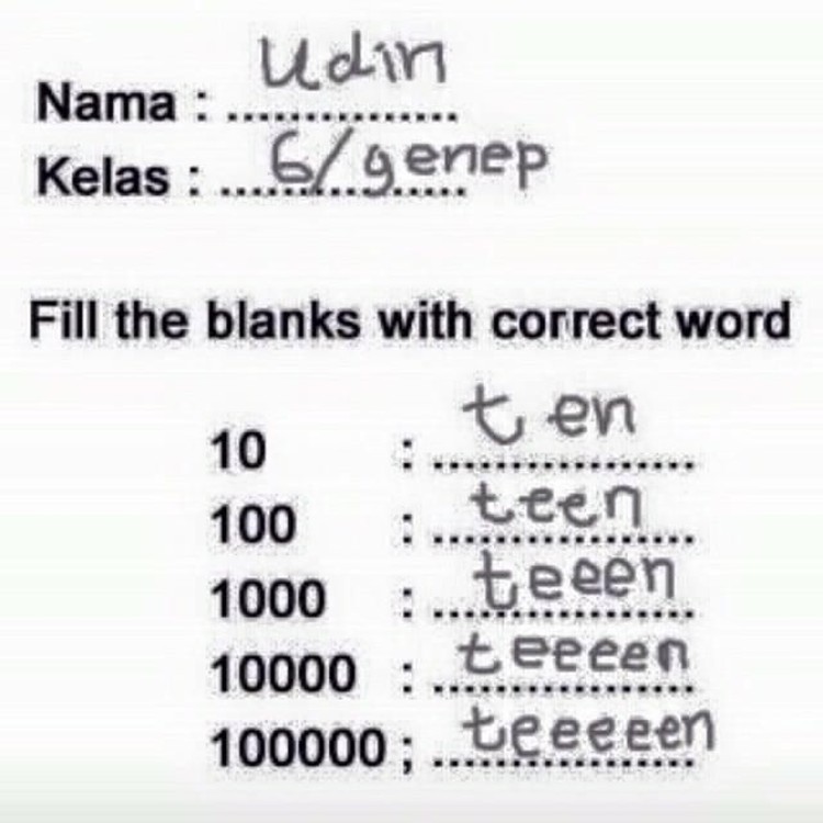 Jawaban Kocak soal Bahasa Inggris, Nyeleneh dan Out of the Box Ketika kesulitan dalam mengerjakan soal Bahasa Inggris, mereka menolak untuk menyerah! Jawab saja dengan kreativitas.