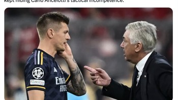 Ada pula yang mengkritik Carlo Ancelotti bahwa musim lalu dia tertolong oleh Tony Kroos meski tak punya strategi mumpuni. Kini Kroos sudah tidak ada dan Ancelotti kesulitan. Foto: X.com