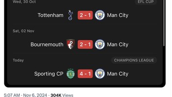 Tiga kekalahan beruntun dialami City. Foto: X.com