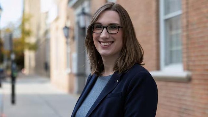Sarah McBride, Delaware state senator and candidate for United States Representative, poses for a portrait outside of her campaign office in Wilmington, Delaware, U.S., October 26, 2024. REUTERS/Rachel Wisniewski/File Photo Purchase Licensing Rights
