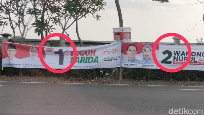 APK banner KPU Bojonegoro yang dianggap tak netral. Simak kedua perbedaan yang dilingkari.