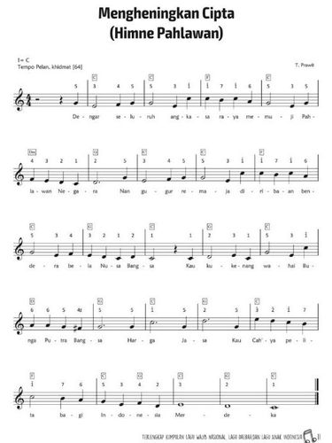 Not balok dan angka lagu Mengheningkan Cipta