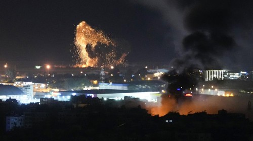 Smoke and fire rise from Israeli airstrikes in Dahiyeh, Beirut, Lebanon, Lebanon, Thursday, Nov. 7, 2024. (AP Photo/Hassan Ammar)