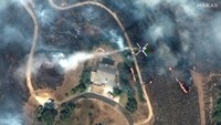 Kebakaran hutan di California dengan cepat menyapu lebih dari 10.000 hektar. (REUTERS/Maxar Technologies)  