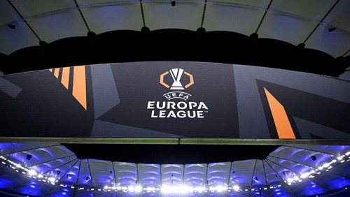 HAMBURG, GERMANY - NOVEMBER 07: General view inside the stadium, as the UEFA Europa League logo, can be seen prior to the UEFA Europa League 2024/25 League Phase MD4 match between FC Dynamo Kyiv and Ferencvarosi TC at Volksparkstadion on November 07, 2024 in Hamburg, Germany. (Photo by Stuart Franklin/Getty Images)