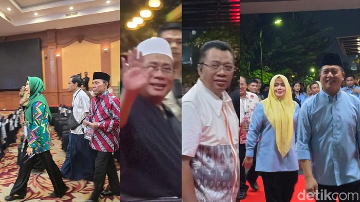 Tiga paslon pilgub NTB saat tiba di arena debat di Hotel Lombok Raya Mataram pada Jumat (8/11/2024) malam. (Helmy Akbar/detikBali)