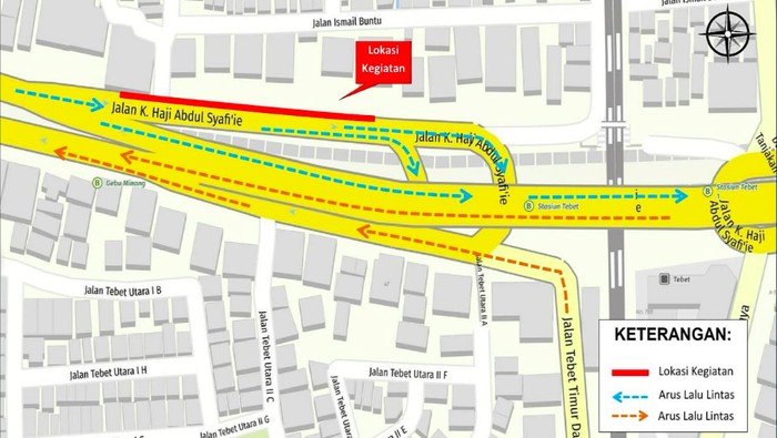 Rekayasa lalu lintas diterapkan di Jalan KH Abdullah Syafii, Bukit Duri, Tebet, Jakarta Selatan karena ada acara keagamaan. (IG @dishubdkijakarta)