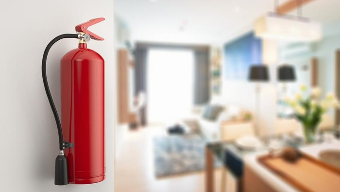 3d rendering fire extinguisher in house or home use