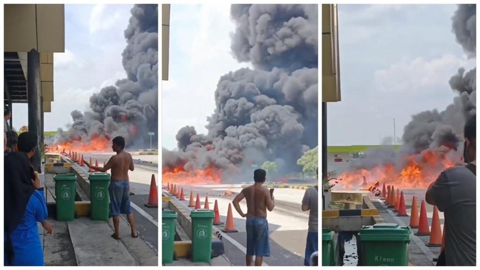 Fuso terbakar di rest area Tol Lampung