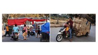 Para pedagang mulai mempersiapkan gerobak jualan mereka jelang sore hari.