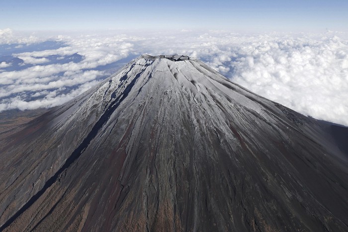 Mt. Fuji in Japan is covered with snow Wednesday, Nov. 6, 2024. (Kyodo News via AP)