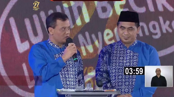 Pasangan Cagub-Cawagub Jateng Ahmad Luthfi dan Taj Yasin dalam Debat Kedua Pilgub Jateng di Semarang, Minggu (10/11/2024)