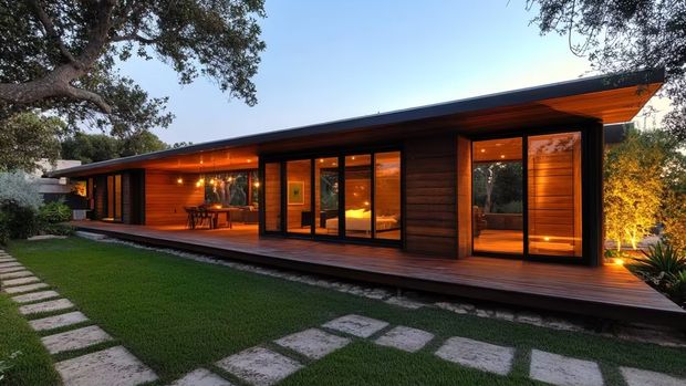 Desain rumah kayu minimalis elegan.