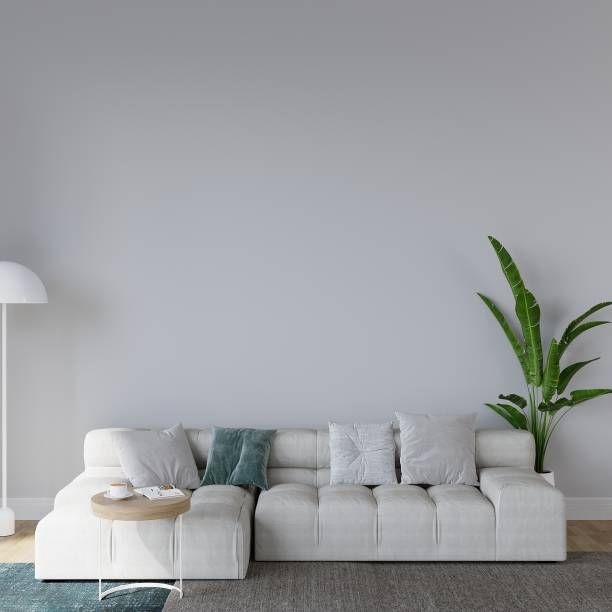 Ilustrasi ruangan dengan warna cat dinding soft gray.