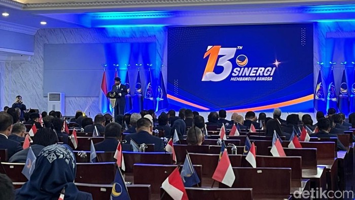 Ketum NasDem Surya Paloh dalam Rapimnas NasDem di Akademi Bela Negara, Jakarta Selatan.