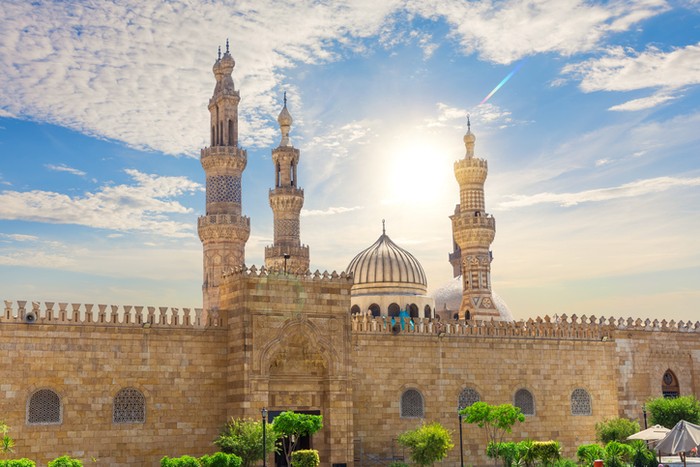 Egyptian mosque in Islamic Cairo. Al-Mu'izz li-Din Allah of the Fatimid dynasty commissioned its construction for the newly established capital city in 970.