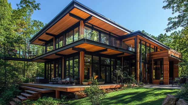 Rumah kayu industrial modern.
