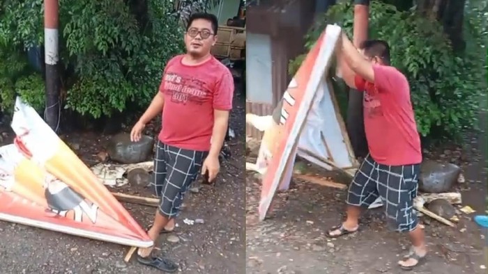 Tangkapan layar pria rusak APK salah satu cakada di Pilkada Gowa.