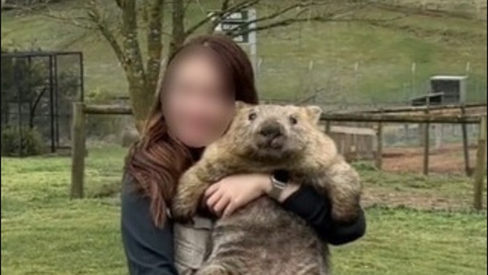 Pengunjung pamer foto peluk wombat di Taman Margasatwa Taralga, New South Wales, Australia.