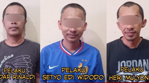 Heri Mulyono (42), Setyo Puji Widodo (44), dan Edar Rinaldi (34), tiga pria pencuri kabel senilai Rp 82 juta di PT Sinarmonas Industries, Jalan Angsoka Cargo Permai II Nomor 7 Denpasar. (Dok. Polresta Denpasar)