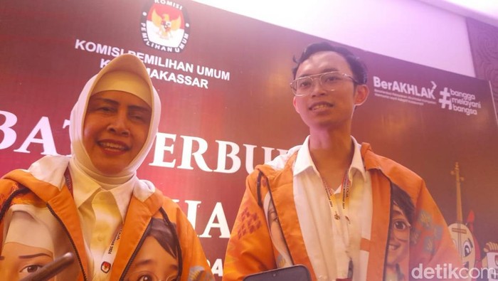 Indira Jusuf Ismail dan Ilham Ari Fauzi Amir Uskara (INIMI) usai melakoni debat kedua Pilwalkot Makassar di Hotel Four Points by Sheraton, Makassar, Rabu (13/11/2024)