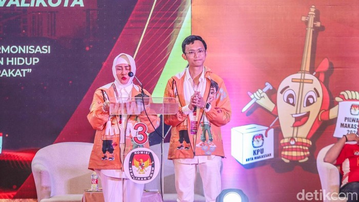 Indira Jusuf Ismail dan Ilham Ari Fauzi Amir dalam debat kedua Pilkada Makassar.