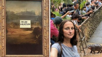 Mona Lisa liburan melihat Moo Deng. Foto: Boredpanda