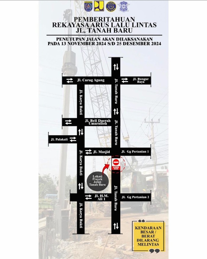 Pemkot Depok memperbaiki dinding turap Kali Krukut di Jalan Tanah Baru dan memperbaiki Jalan Krukut serta rekonstruksi Jembatan Grogol. Lalu lintas dialihkan. (dok PUPR Depok)