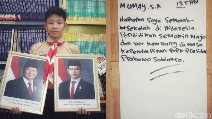 Secarik Kertas Harapan dari Siswa SD untuk Prabowo-Gibran Siswa SDN 13 Pagi Semper Barat, Cilincing, Jakarta Utara, menuliskan harapan mereka kepada pemerintahan Prabowo-Gibran. Inidia harapan-harapan mereka.
