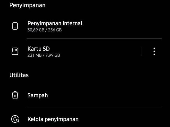 Sampah atau Trash di File Manager Samsung.