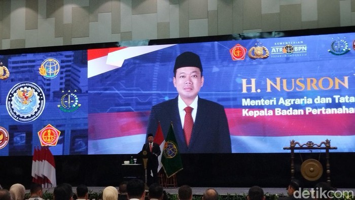 Menteri ATR/BPN Nusron Wahid di Rakor Pencegahan dan Penyelesaian Tindak Pidana Pertanahan, di Kemayoran, Jakarta Pusat, Kamis (14/12/2024).