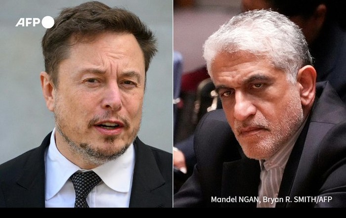 Elon Musk dan Iravani utusan Iran untuk PBB. (AFP)