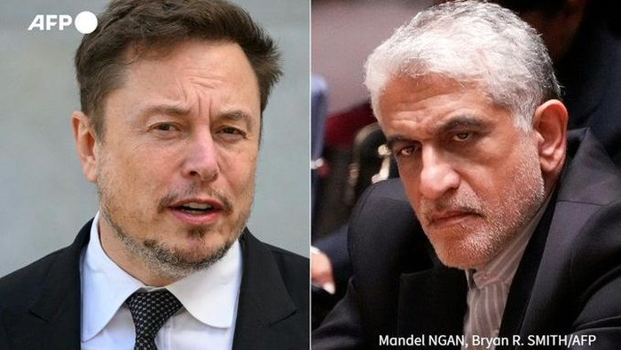 Elon Musk dan Iravani utusan Iran untuk PBB. (AFP)