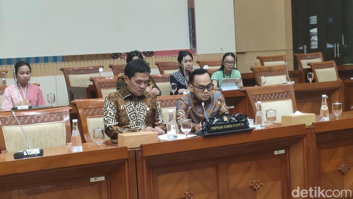 Ketua Komisi III DPR RI Habiburokhman (batik putih-cokelat). Foto: Dwi Rahmawati/detikcom