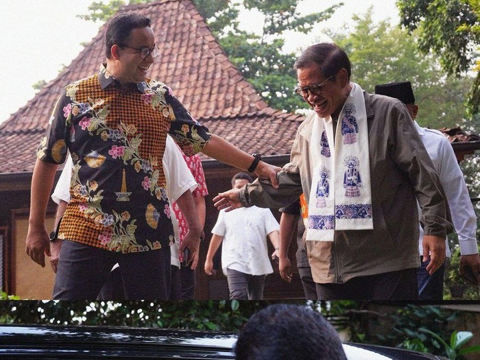 Pasangan calon Pilgub Jakarta nomor urut 3, Pramono Anung-Rano Karno, bertemu dengan eks Gubernur DKI Jakarta Anies Baswedan. Ketiganya tertawa lepas saat bertemu di kediaman Anies,  Jumat (15/11/2024).