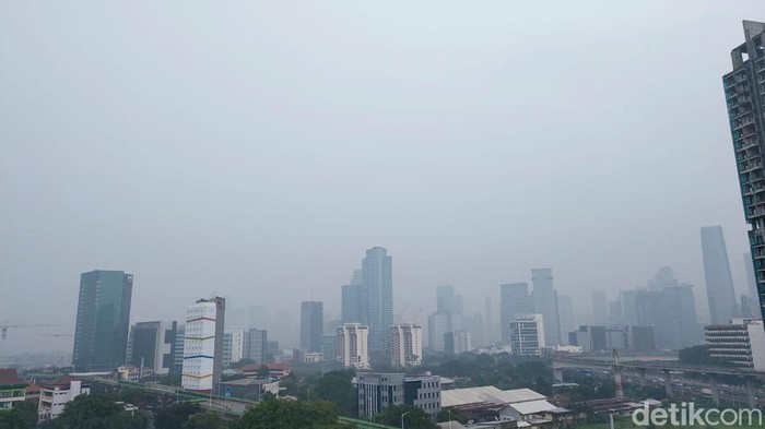 Kabut menyelimuti langit Jakarta pada sore ini. Kabut mengisi udara Jakarta setelah hujan deras siang tadi. (Jabbar Ramdhani/detikcom)