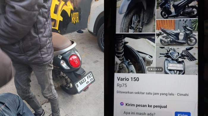 Motor pelaku (kiri) dan motor korban yang dijual di Facebook (kanan).
