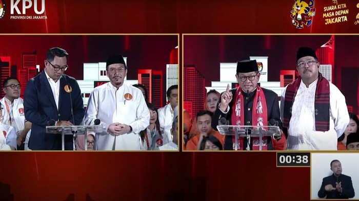 Paslon nomor urut 1 Ridwan Kamil-Suswono dan Paslon nomor urut 3 Pramono Anung-Rano Karno