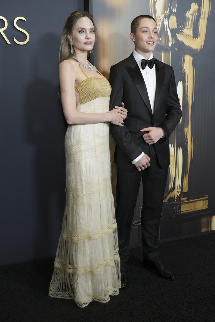 Knox Leon Jolie-Pitt, left, and Angelina Jolie arrive at the 15th Governors Awards on Sunday, Nov. 17, 2024, at The Ray Dolby Ballroom in Los Angeles. (Photo by Jordan Strauss/Invision/AP)