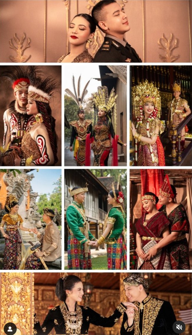 Bertema nusantara, pemotretan prewedding Angela dan Hafiz dengan mengenakan berbagai macam busana adat banjir pujian dari banyak netizen. Tak hanya karena mengangkat budaya Indonesia, penampilan keduanya yang terlihat cantik dan tampan juga tak kalah bikin salfok. Foto: Instagram/@hafizzyakbar