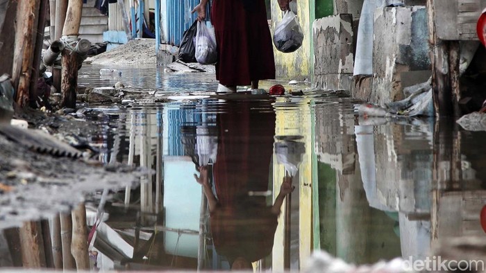 Banjir rob sempat merendam permukiman di kawasan Marunda Pulo, Cilincing, Jakarta Utara, Kamis (19/11/2024). Namun, banjir rob sudah mulai surut sejak tadi sore.