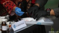 Petugas mengambil sampel sabu untuk diteliti.  
