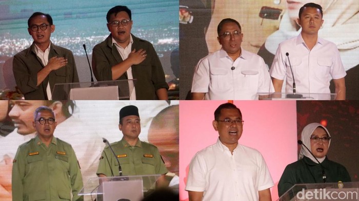 Empat paslon Cawalkot dan Cawalkot di Debat Terakhir Pilwalkot Bandung 2024.