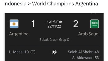 Arab Saudi dulu mengalahkan Argentina, kini Arab Saudi dikalahkan Indonesia. Jadi Indonesia lebih jago dari Argentina? Foto: X.com